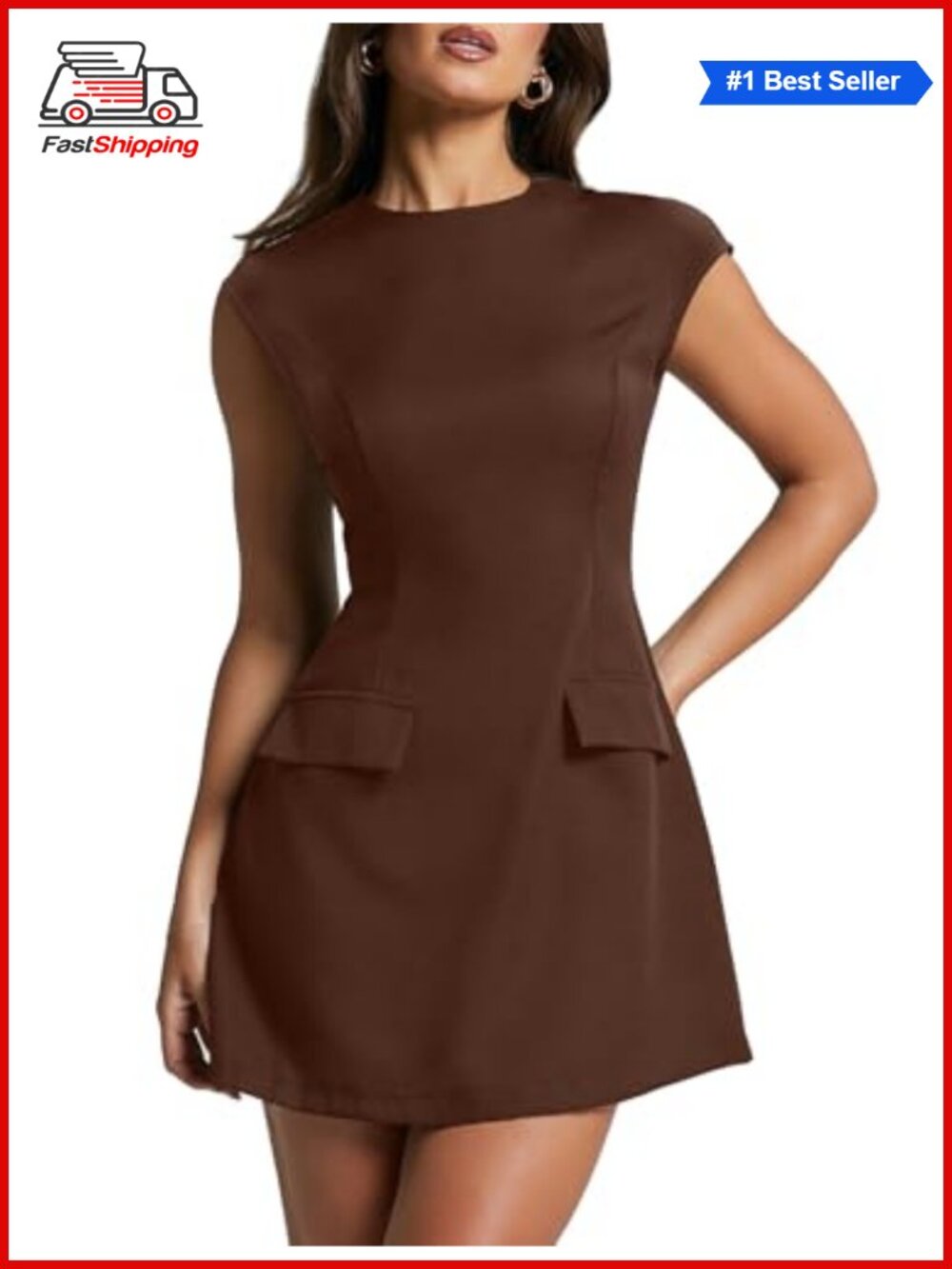 Women's Cap Sleeve Mock Neck Mini A-Line Flare Dress Club Night Out Party